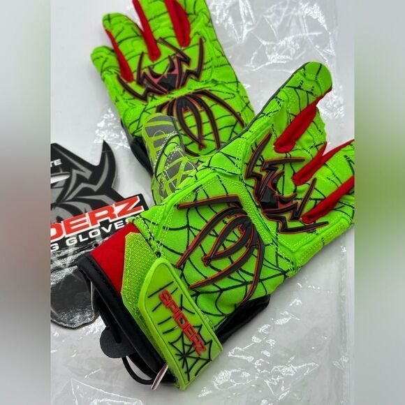 Spiderz NWT Custom Baseball Batting Gloves Lime Green Red Youth Large - Picture 9 of 10